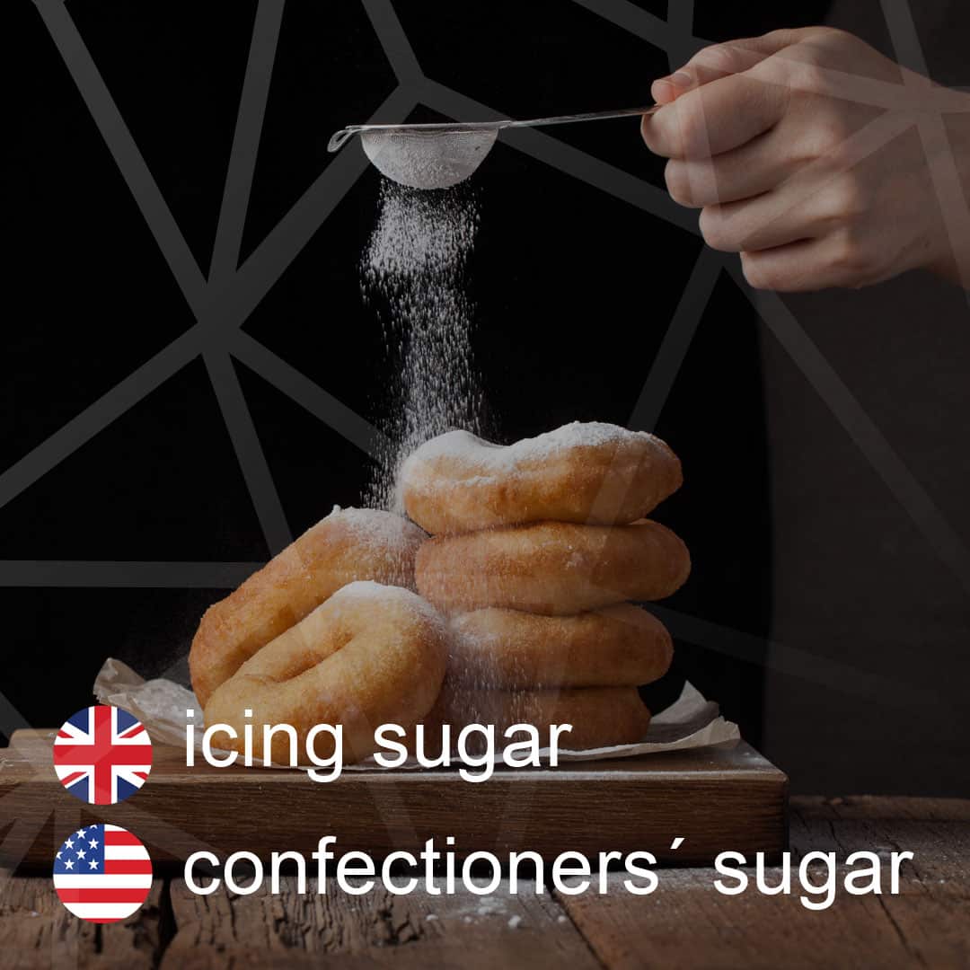 Britská a americká angličtina: icing-sugar - confectioners´ sugar - praskovy-cukor
