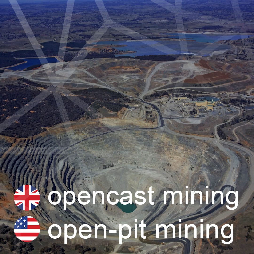 Britská a americká angličtina: opencast-mining - open-pit-mining - povrchova-tazba