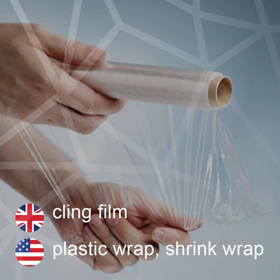 Britská a americká angličtina: cling-film - plastic-wrap - shrink-wrap - potravinova-folia